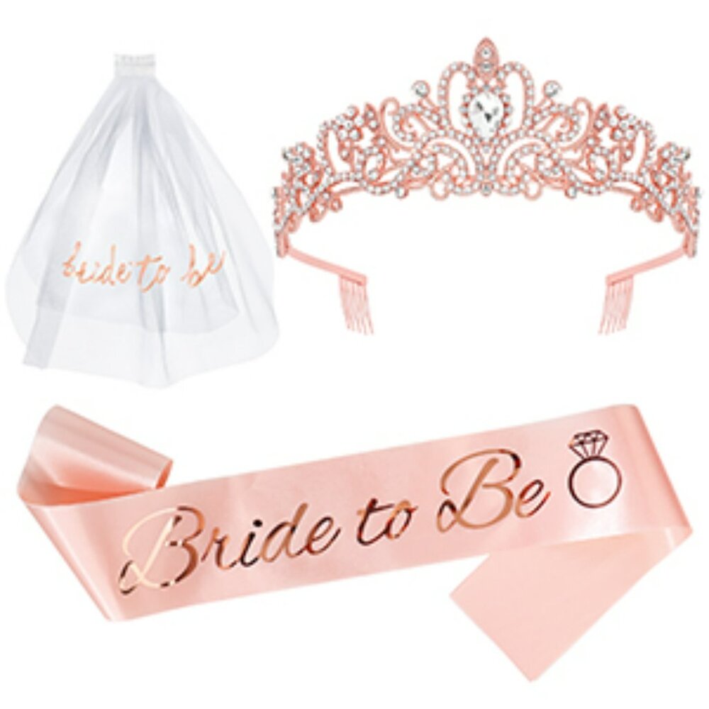 ✨ Bride to Be Sash, Veil, Tiara Crown Set (3pc) Bridal, Bachelorette, Engagement